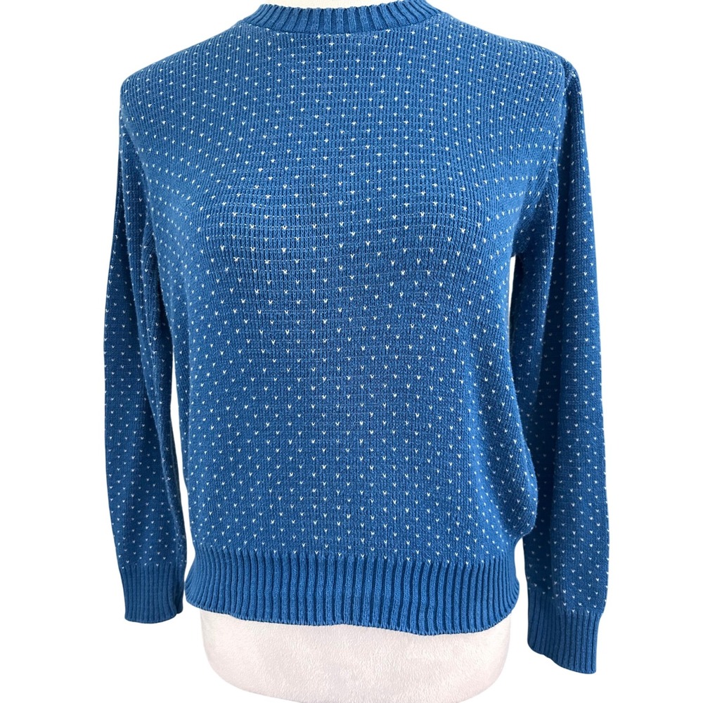 Garland Blue Dotted Sweater Crew Neck Long Sleeve Knit‎ Pullover